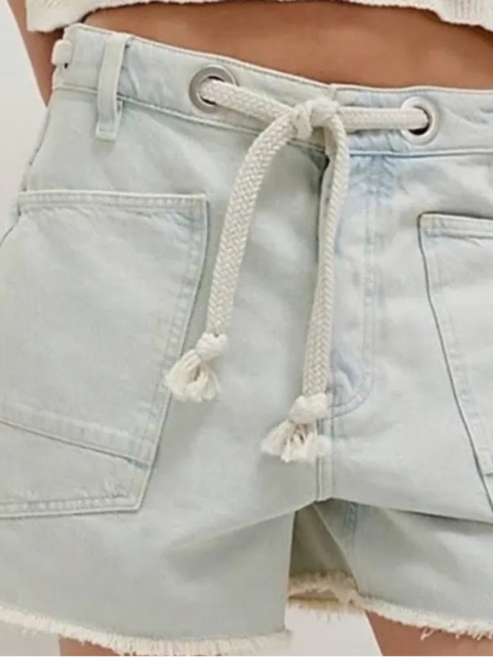 We The Free Light Blue Rope-Tie Denim Shorts